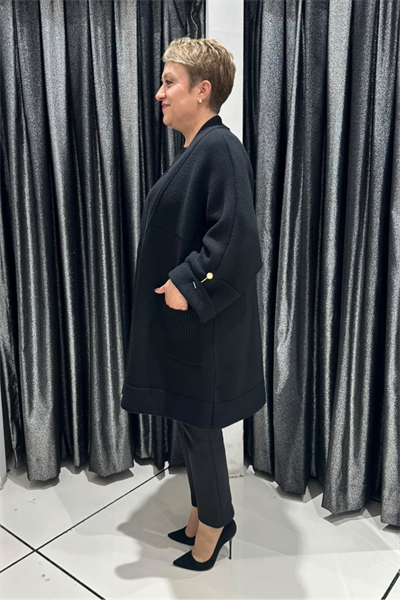 Selma Büyük Beden Açık Ön Cepli Triko Hırka