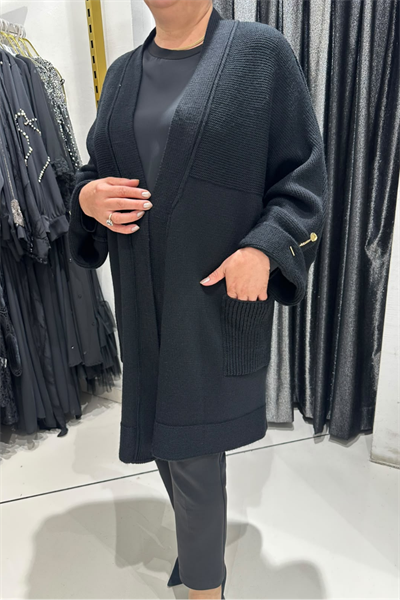 Selma Büyük Beden Açık Ön Cepli Triko Hırka