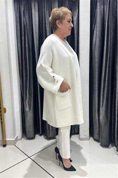 Selma Büyük Beden Açık Ön Cepli Triko Hırka