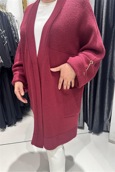 Selma Büyük Beden Açık Ön Cepli Triko Hırka