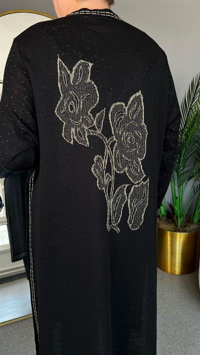 Selma Büyük Beden Arkası Çiçek Desenli Hırka