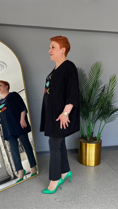 Selma Büyük Beden Balık Desenli Bluz