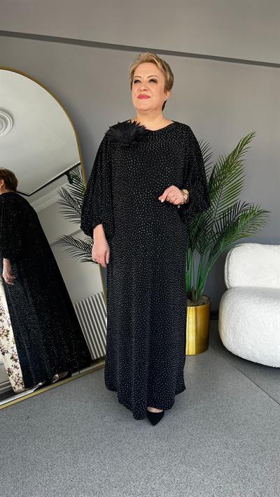 Selma Büyük Beden Balon Kol Taşlı Elbise