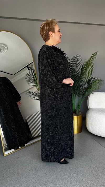 Selma Büyük Beden Balon Kol Taşlı Elbise