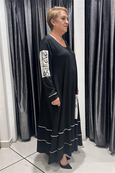 Selma Büyük Beden Baskı Detaylı Rahat Kalıp Elbise