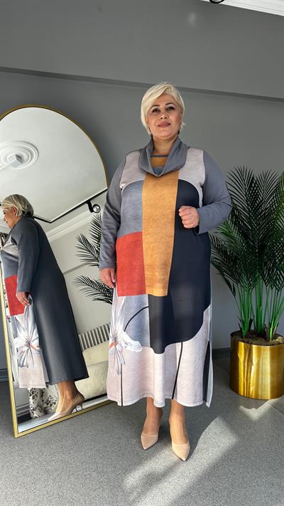 Selma Büyük Beden Baskılı Elbise