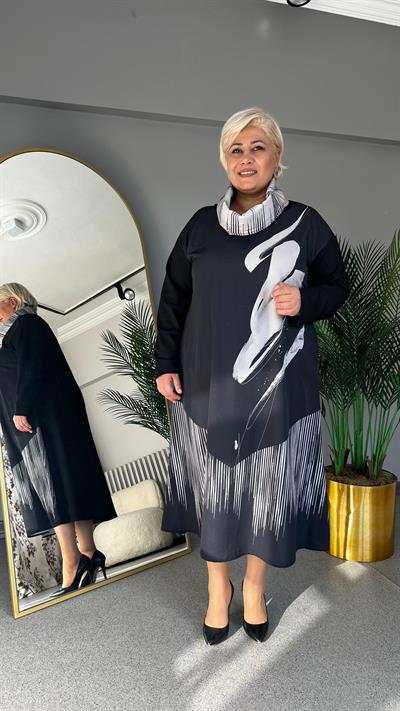 Selma Büyük Beden Baskılı Elbise