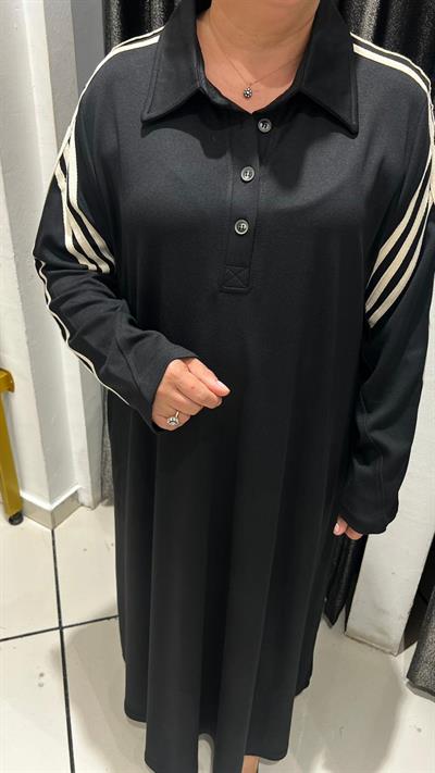 Selma Büyük Beden Beyaz Şeritli Kol ve Cep Detaylı Elbise