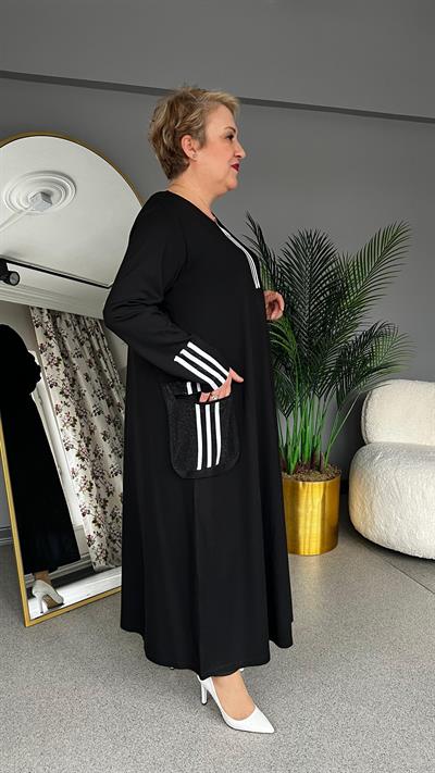 Selma Büyük Beden Spor Şerit Detaylı Elbise