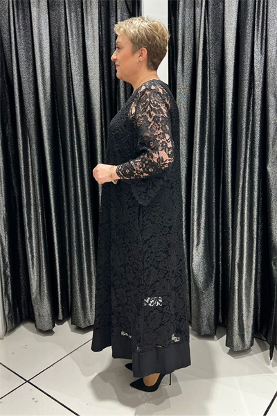 Selma Büyük Beden Broş Detaylı İç Elbiseli Dantel Takım