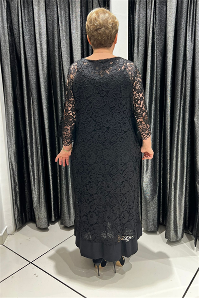 Selma Büyük Beden Broş Detaylı İç Elbiseli Dantel Takım