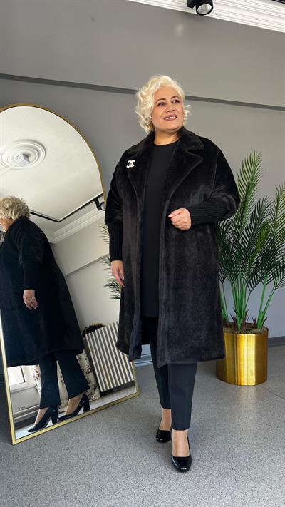 Selma Büyük Beden Broş Detaylı Kürk