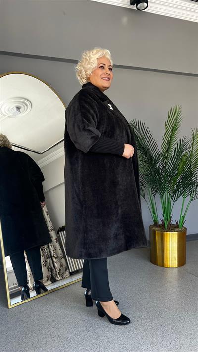 Selma Büyük Beden Broş Detaylı Kürk