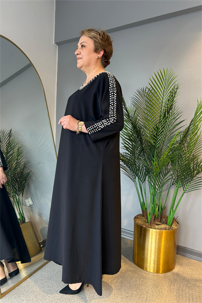 Selma Büyük Beden Çakma Taş Detaylı Elbise