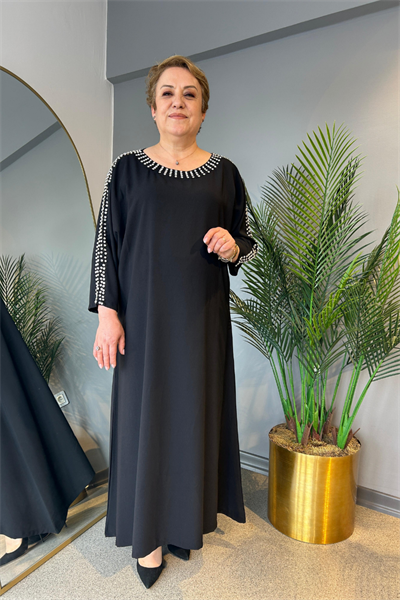 Selma Büyük Beden Çakma Taş Detaylı Elbise