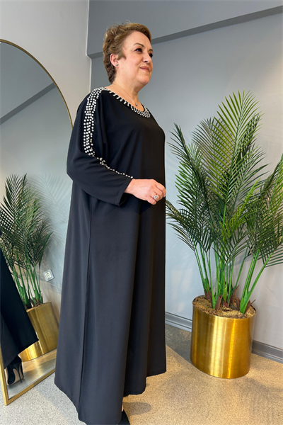 Selma Büyük Beden Çakma Taş Detaylı Elbise