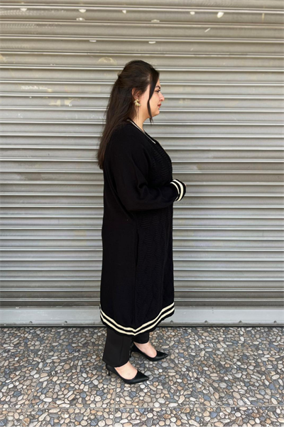 Selma Büyük Beden Cepli Fermuarlı Triko Uzun Kap