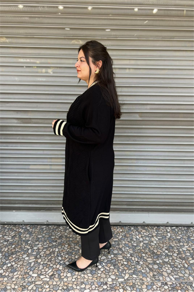 Selma Büyük Beden Cepli Fermuarlı Triko Uzun Kap