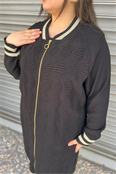 Selma Büyük Beden Cepli Fermuarlı Triko Uzun Kap