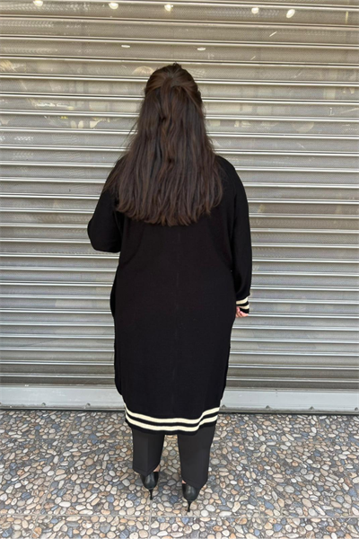 Selma Büyük Beden Cepli Fermuarlı Triko Uzun Kap