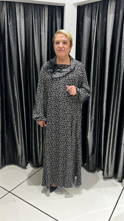 Selma Büyük Beden Cepli Puantiyeli Elbise