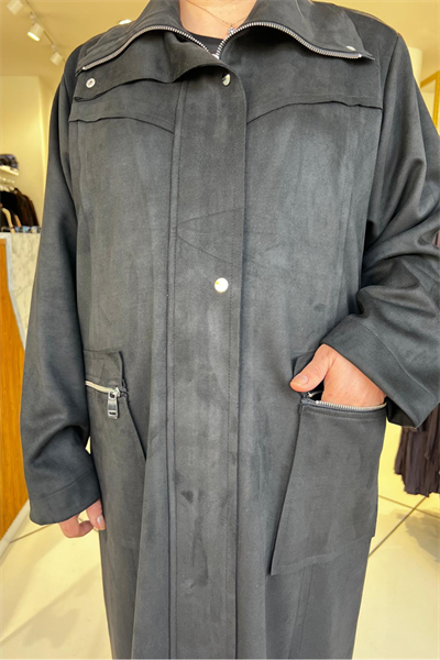 Selma Büyük Beden Cepli Süet Kap/Ferace