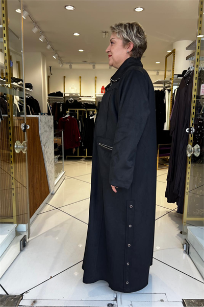 Selma Büyük Beden Cepli Süet Kap/Ferace