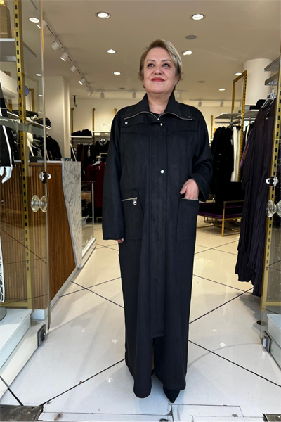 Selma Büyük Beden Cepli Süet Kap/Ferace