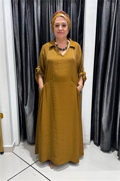 Selma Büyük Beden Cepli V Yaka Elbise + Hediye Şal