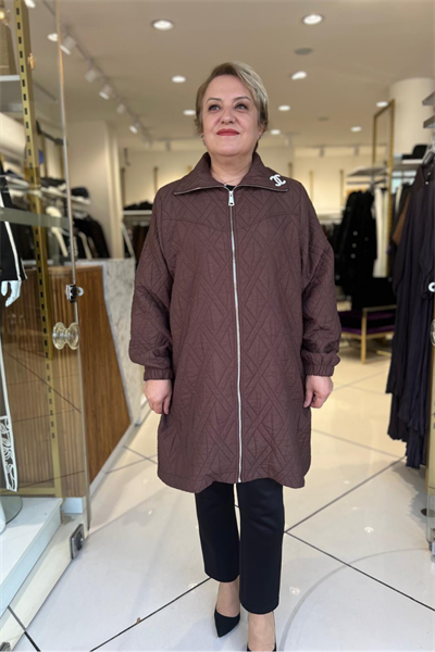 Selma Büyük Beden Cepli ve Broş Detaylı Siyah Uzun Kap