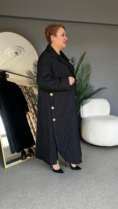 Selma Büyük Beden Çiçek Broşlu Pardesü