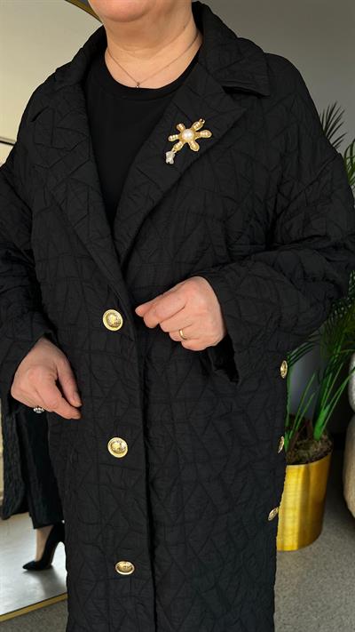 Selma Büyük Beden Çiçek Broşlu Pardesü