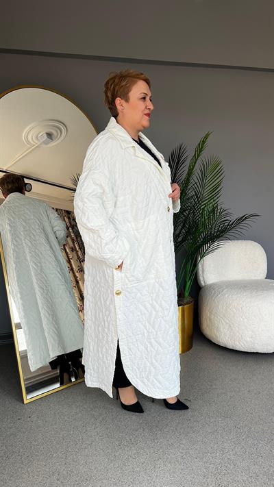 Selma Büyük Beden Çiçek Broşlu Pardesü