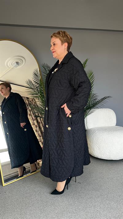 Selma Büyük Beden Çiçek Broşlu Pardesü