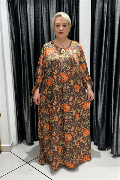 Selma Büyük Beden Çiçek Desenli Astarlı Elbise