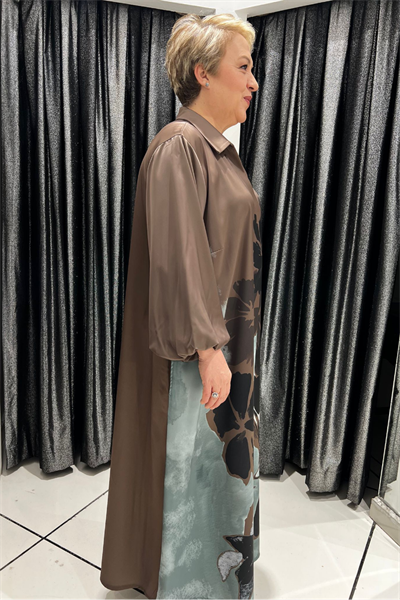 Selma Büyük Beden Çiçek Desenli Dökümlü Saten Elbise