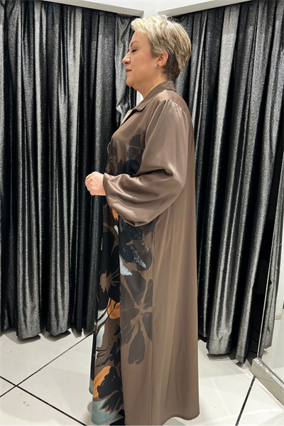 Selma Büyük Beden Çiçek Desenli Dökümlü Saten Elbise