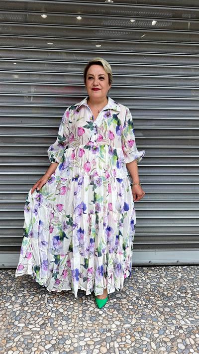 Selma Büyük Beden Çiçek Desenli Elbise