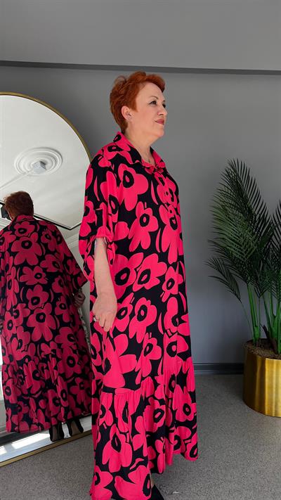 Selma Büyük Beden Çiçek Desenli Elbise