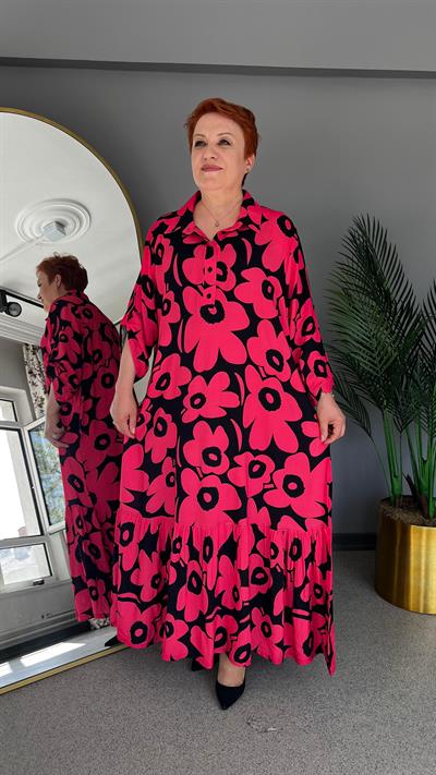 Selma Büyük Beden Çiçek Desenli Elbise