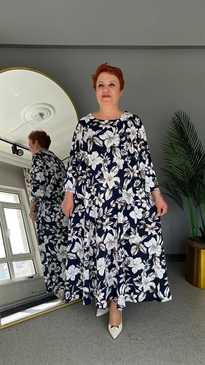 Selma Büyük Beden Çİçek Desenli Elbise