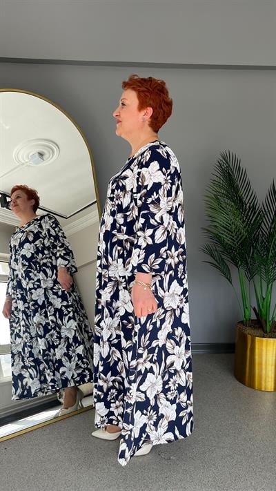 Selma Büyük Beden Çİçek Desenli Elbise