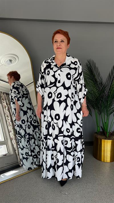 Selma Büyük Beden Çiçek Desenli Elbise