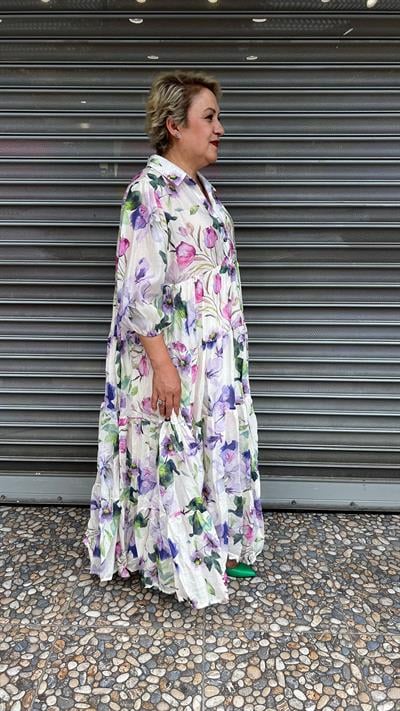 Selma Büyük Beden Çiçek Desenli Elbise