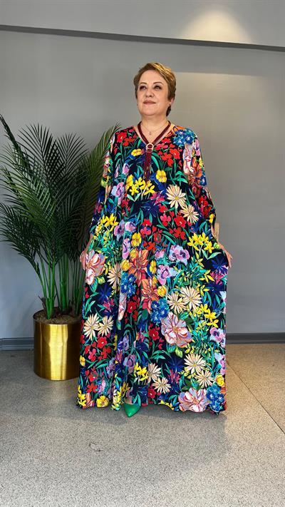 Selma Büyük Beden Çiçek Desenli Elbise