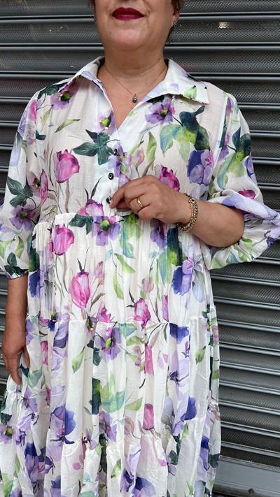 Selma Büyük Beden Çiçek Desenli Elbise