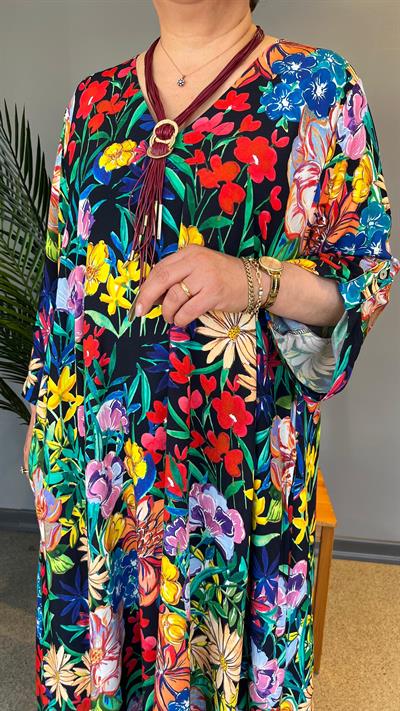 Selma Büyük Beden Çiçek Desenli Elbise