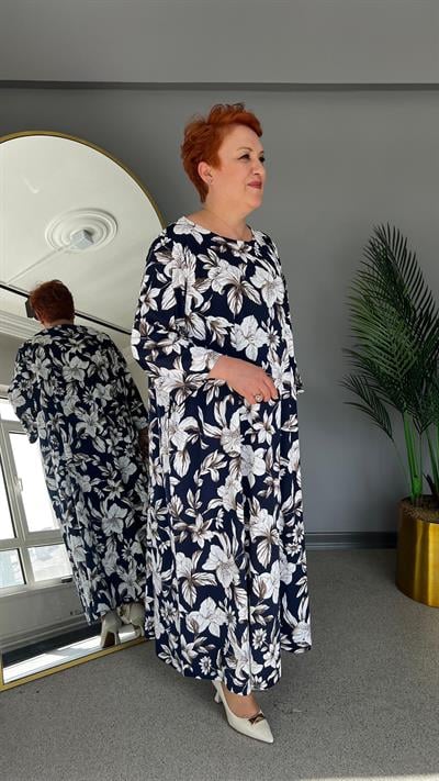 Selma Büyük Beden Çİçek Desenli Elbise