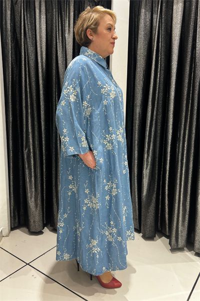 Selma Büyük Beden Çiçek Desenli Gömlek Elbise