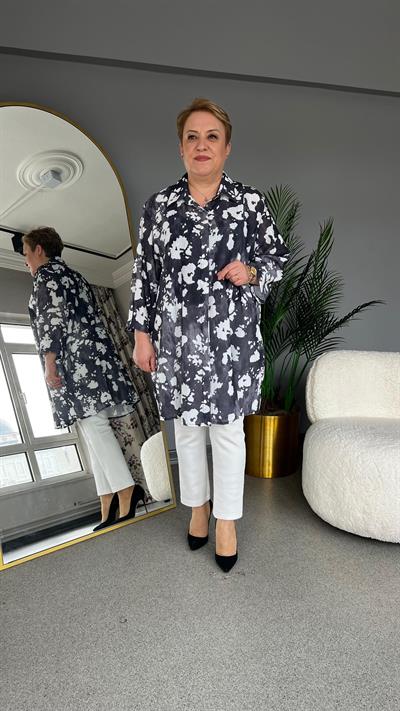 Selma Büyük Beden Çiçek Desenli Gömlek